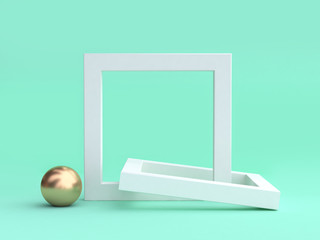 3d rendering blank white frame minimal green background