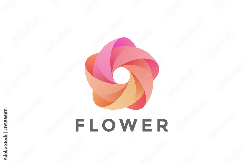 Aufkleber five point flower star abstract logo looped shape design vector template. infinity loop teamwork soc