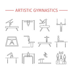Artistic gymnastics line icon. Equipment. Vector sports signs.