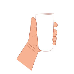 The hand holding the glass. Vector illustration isolated on white background.