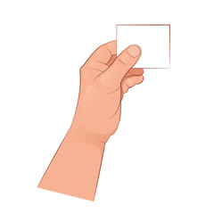 The hand holds an empty card. Vector illustration isolated on white background.