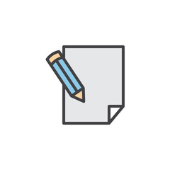 Pencil writing on paper sheet filled outline icon, line vector sign, linear colorful pictogram isolated on white. Write, sign symbol, logo illustration. Pixel perfect vector graphics