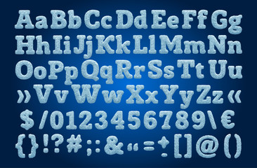 Blue snowy alphabet, winter font.