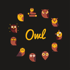 Owl Color Vector illustration collection. Unique illustration for design.