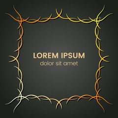 A square golden monogram element on a dark background. Vector illustration.
