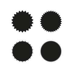 Set of vector starburst, sunburst badges. Black on white color. Simple flat style Vintage  labels, stickers.