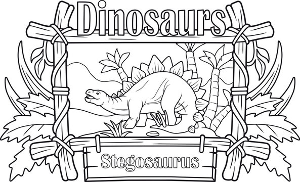 cartoon ancient stegosaurus, coloring book