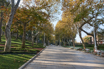 Fototapeta na wymiar Park in the autumn day, Istanbul, Turkey