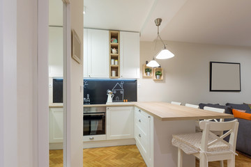 Modern kitchen interior with chalkboard wall