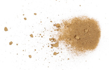 Pile of dirt, soil isolated on white background, top view