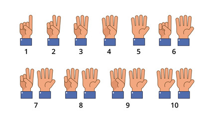 Counting hand. Countdown gestures, language number flat signs isolated