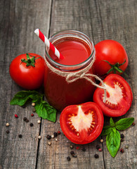 Jars with tomato juice