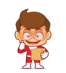 Clipart picture of a superhero cartoon character carrying a box