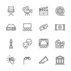 Entertainment and performance line vector icons. Theater and cinema outline symbols - obrazy, fototapety, plakaty
