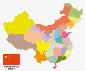 colorful administrative and political vector map of china with flag