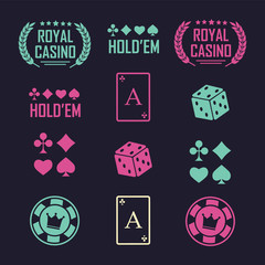 Poker club and casino vector sign set