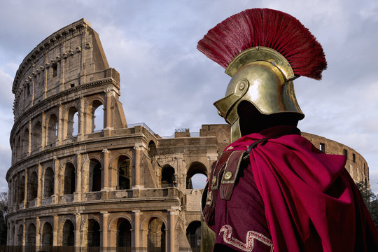 Old Roman soldier, in front of the Colosseum in Rome