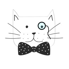 Vector illustration of the cranky cat with bow tie