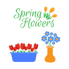 Spring flowers. Cute vector spring flowers icons. Simple flowers vector