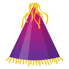Purple or violet Party hat cone isolated on white background. Accessory, symbol of the holiday. Birthday cap. Vector illustration