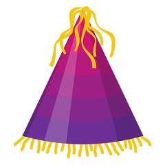 Purple or violet Party hat cone isolated on white background. Accessory, symbol of the holiday. Birthday cap. Vector illustration