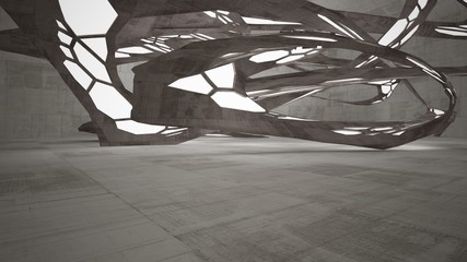 Abstract white and brown concrete parametric interior  with window. 3D illustration and rendering.