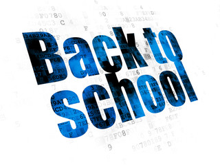 Education concept: Pixelated blue text Back to School on Digital background