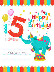 Happy birthday. The invitation to the birthday in the style of a circus show. Vector illustration.