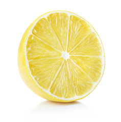 single slice of lemon isolated on white background