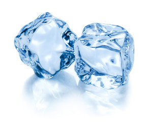 two cubes of ice isolated on white background