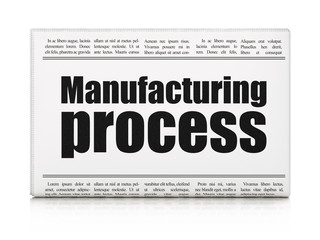 Manufacuring concept: newspaper headline Manufacturing Process on White background, 3D rendering
