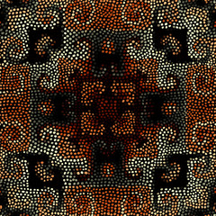 Ethnic boho seamless pattern in african style on black background. Tribal art print. Irregular polka dots pattern.