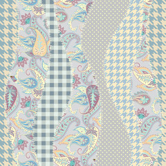 Seamless background pattern. Geometric patchwork pattern of a waves. Paisley ornament.