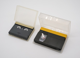 Digital audio and video tapes isolated on white
