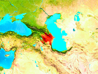 Fototapeta na wymiar Azerbaijan in red on Earth