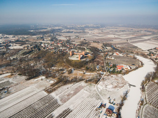 Widok z lotu ptaka na zamek w Czersku - obrazy, fototapety, plakaty