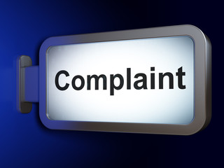 Law concept: Complaint on advertising billboard background, 3D rendering