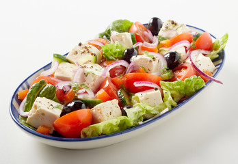 Greek salad with feta cheese and olives
