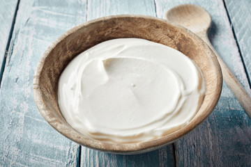 Bowl of thick creamy natural yogurt