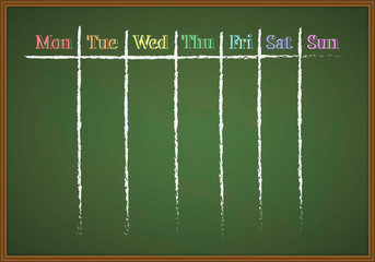 Weekly memo planner drawn with chalk on a chalkboard