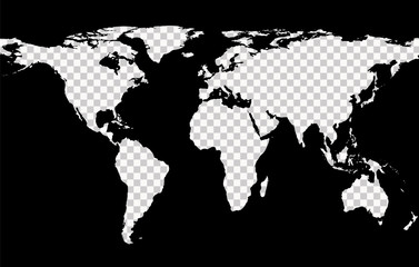 Worldwide map with imitation of transparent continents on black background