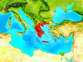 Greece in red on Earth
