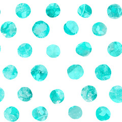 Seamless pattern, teal blue dots with organic silhouettes, on white