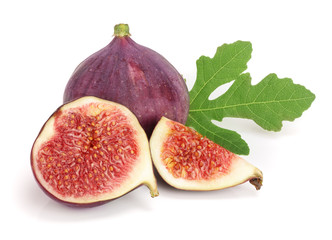 fig fruits with leaves isolated on white background