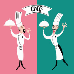 Chef French kitchen. Vector illustration.