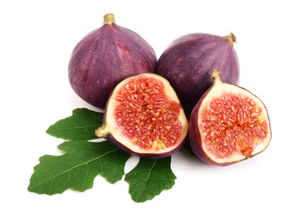 fig fruits with leaves isolated on white background