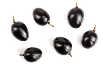 Dark grapes isolated on white background, top view. Flat lay
