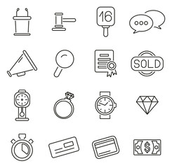 Auction House or Auction Icons Thin Line Vector Illustration Set