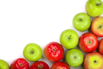red and green apples isolated on white background with copy space for your text, top view. Flat lay pattern