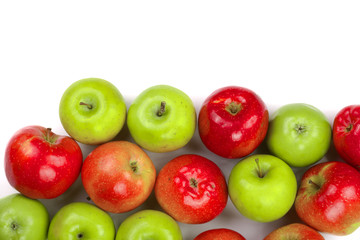 red and green apples isolated on white background with copy space for your text, top view. Flat lay pattern